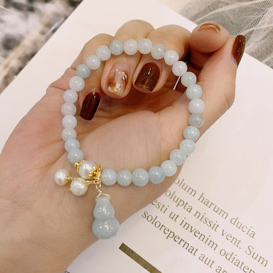 Wear FengShui Natural Jade Pearl Gourd Prosperity Luck Bracelet