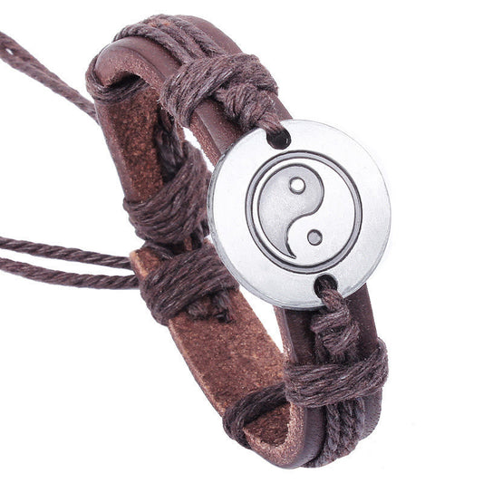 Wear FengShui Retro Yin Yang Leather Harmony String Bracelet