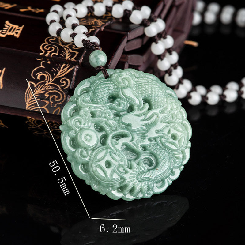 Wear FengShui Chinese Zodiac Dragon Jade Fortune Necklace String Pendant