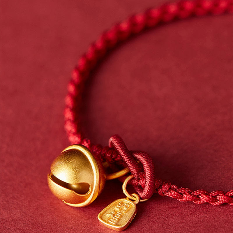 Wear FengShui Handmade Fu Character Charm Luck Happiness Bell Red Rope Bracelet