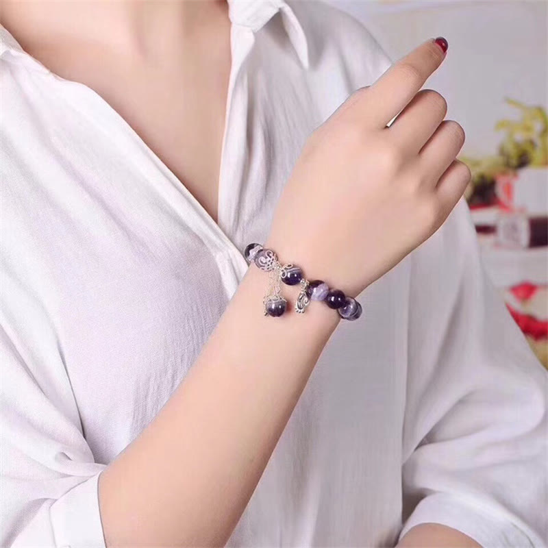 Wear FengShui 925 Sterling Silver Natural Amethyst Healing Feet Love Heart Charm Bracelet