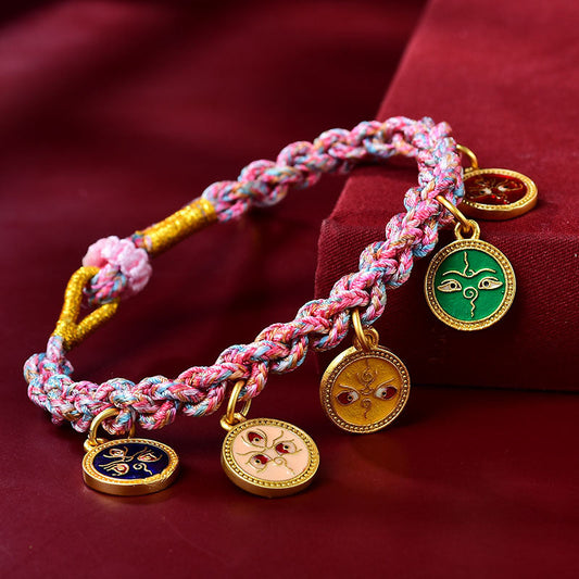 Wear FengShui Handmade Tibetan Multicolored Rope Five God Of Wealth Luck Braid Bracelet