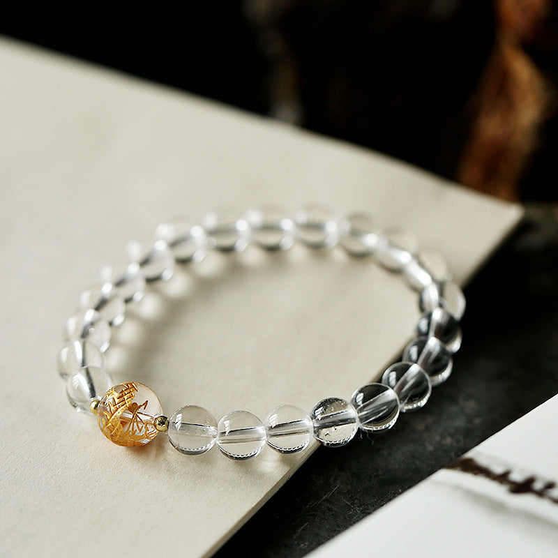 Wear FengShui Natural Black Obsidian White Crystal Black Onyx Dragon Strength Bracelet
