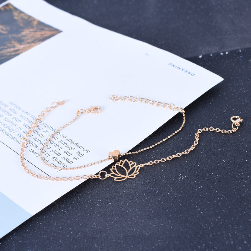 Wear FengShui 2Pcs Lotus Flower Love Heart Enlightenment Bracelet