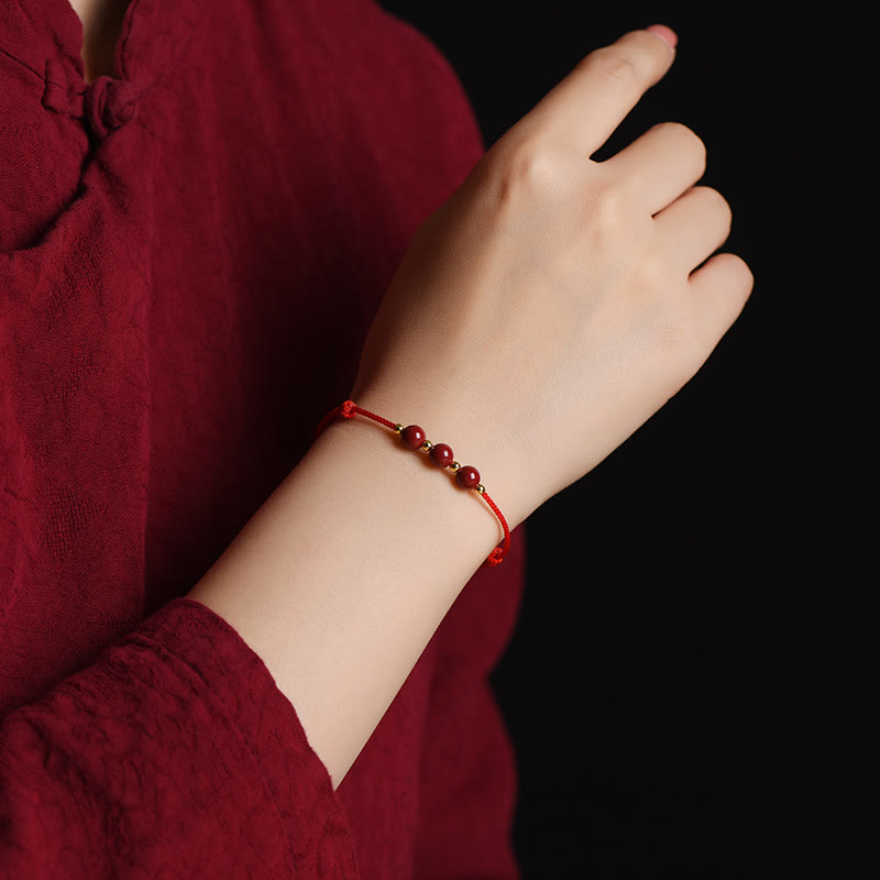 Wear FengShui Natural Lucky Cinnabar Bead Blessing String Bracelet Anklet