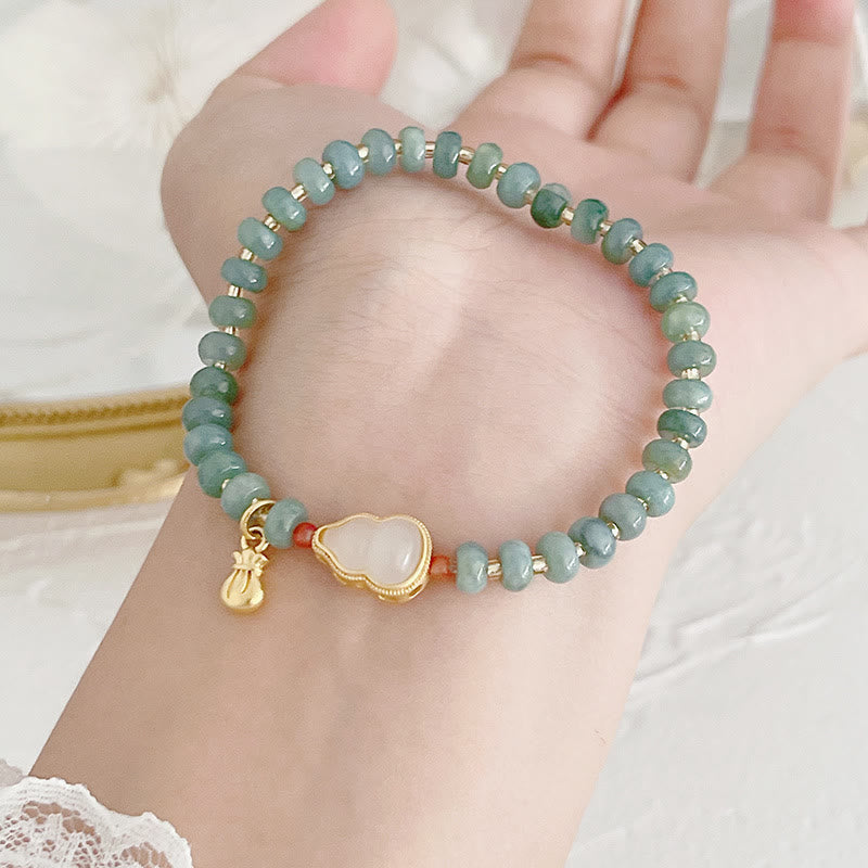 Wear FengShui Natural Hetian Jade Pearl Peace Buckle Fu Character Gourd Money Bag Strawberry Quartz PiXiu Luck Bracelet