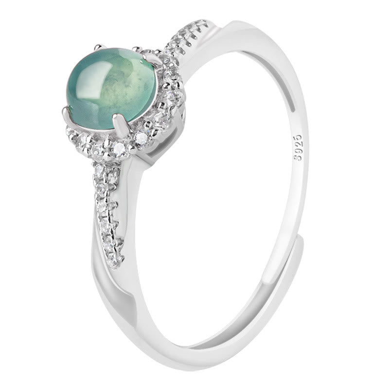 Wear FengShui 925 Sterling Silver Round Jade Luck Prosperity Adjustable Ring