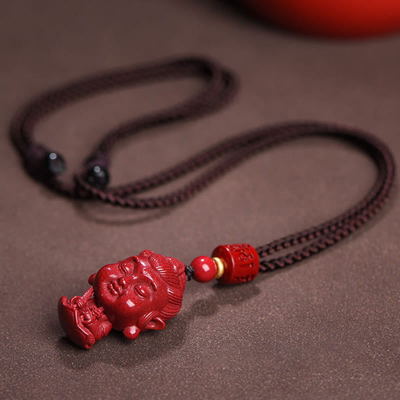 Wear FengShui Chinese Zodiac Natal Buddha Natural Cinnabar Amulet Keep Away Evil Spirits Necklace Pendant