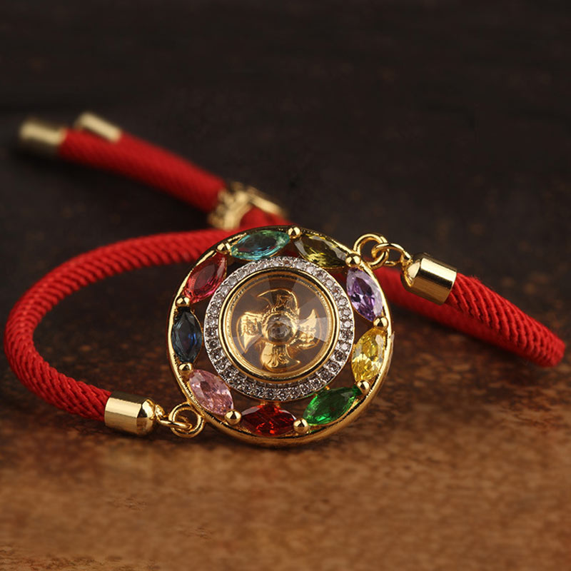 Wear FengShui Colorful Zircon Copper Wealth Luck Rotation Bracelet Necklace Pendant