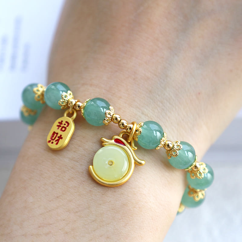 Wear FengShui Year of the Dragon Red Agate Green Aventurine Peace Buckle Fu Character Lucky Fortune Bracelet