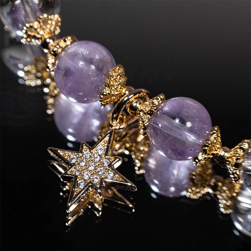 Wear FengShui Natural Amethyst Inner Peace Healing Star Charm Bracelet