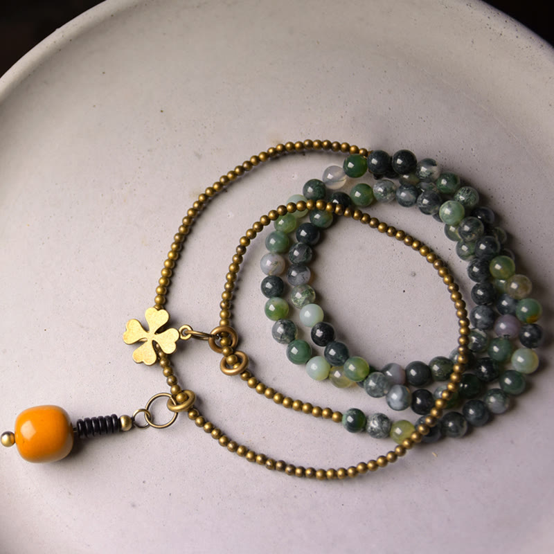 Wear FengShui Moss Agate Copper Lucky Multilayer Bracelet