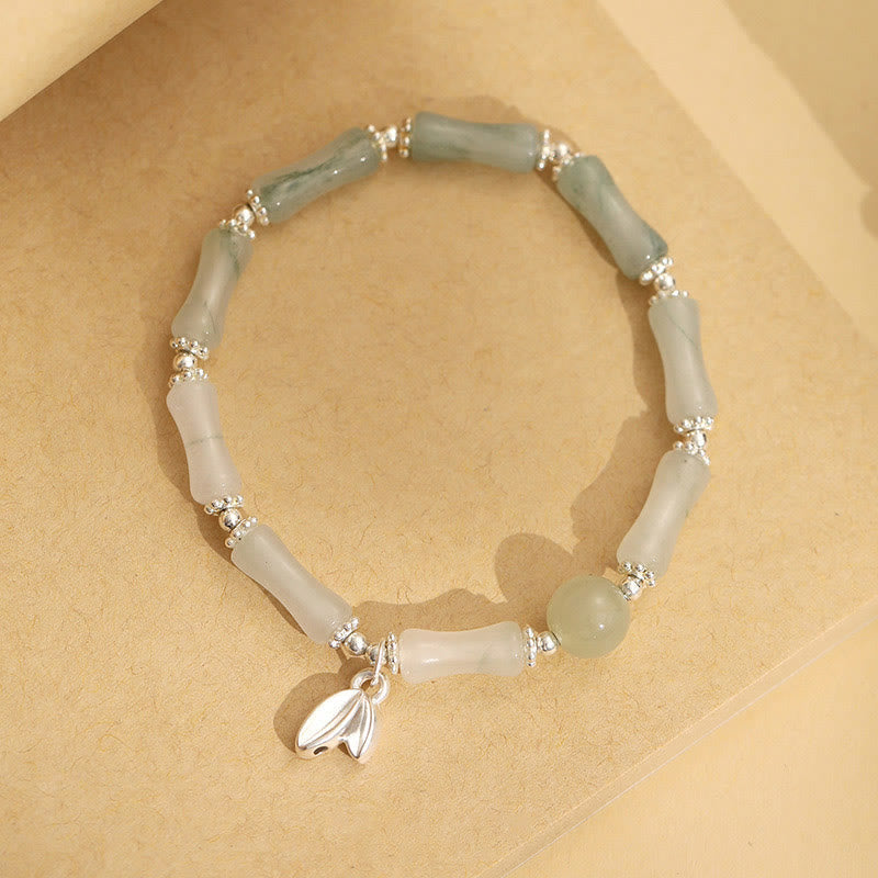 Wear FengShui 925 Sterling Silver Natural Tianshan Jade Bamboo Charm Luck Bracelet