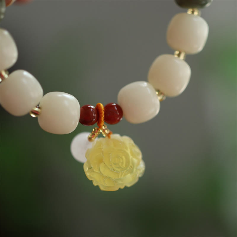 Wear FengShui Gradient Bodhi Seed Amber Lotus Peace Bracelet