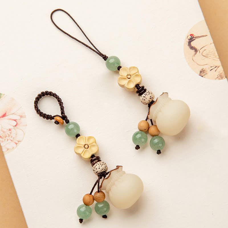 Wear FengShui Natural Bodhi Seed Money Bag Flower Blessing Prosperity Keychain