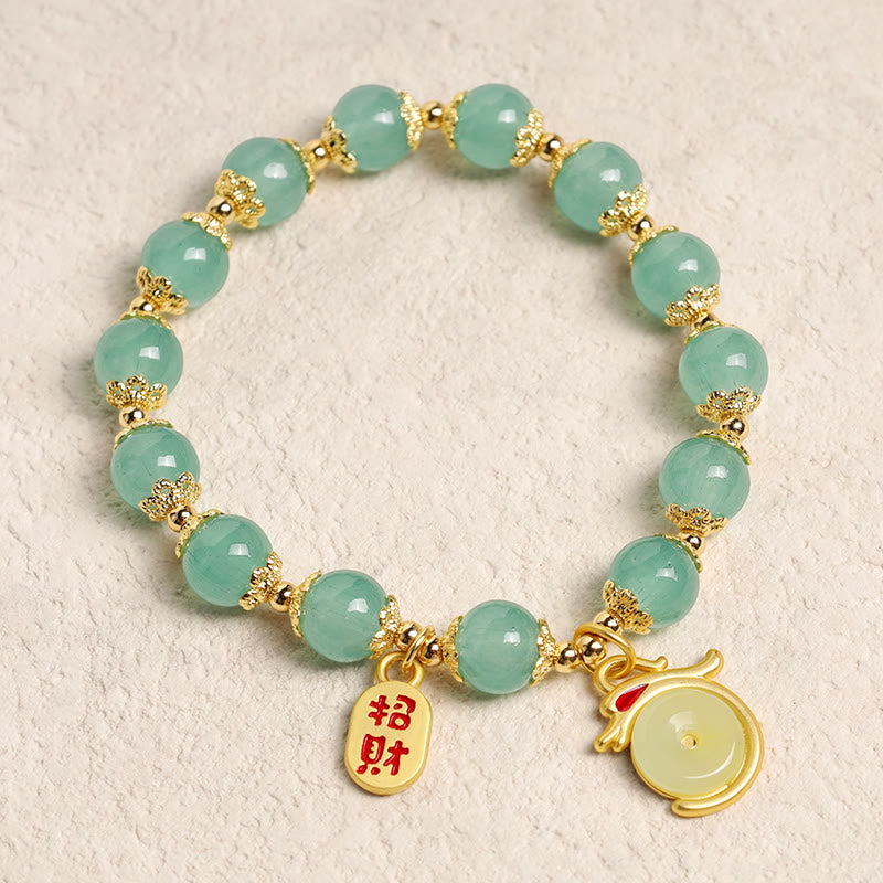 Wear FengShui Year of the Dragon Red Agate Green Aventurine Peace Buckle Fu Character Lucky Fortune Bracelet