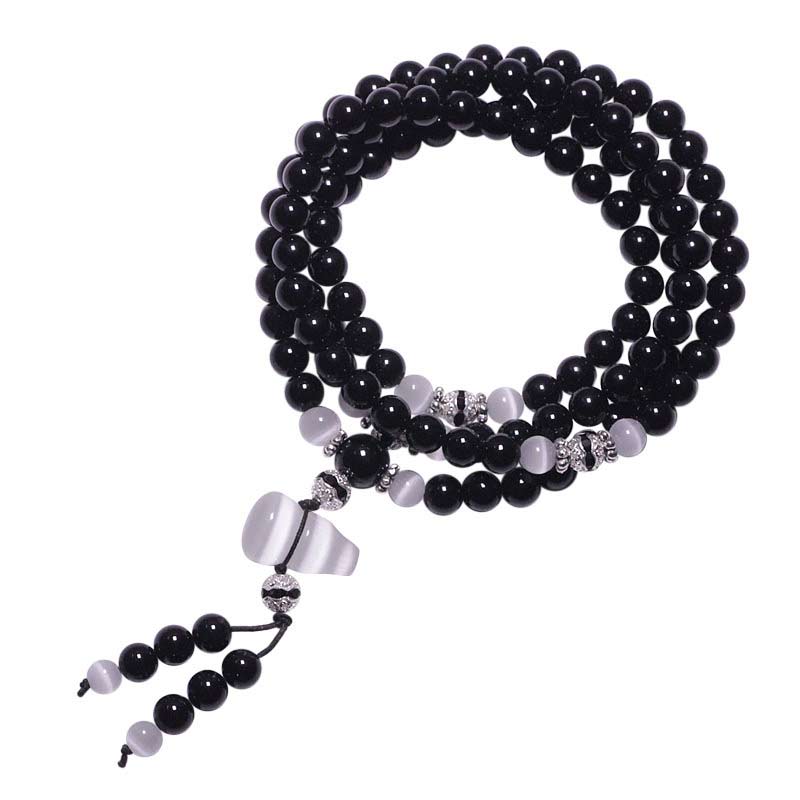 Wear FengShui Black Onyx White Crystal Bead Meditation Bracelet
