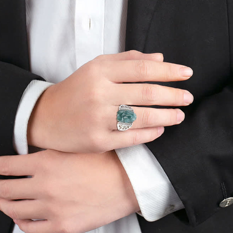 Wear FengShui 925 Sterling Silver Fengshui Wealth Prosperity Jade PiXiu Luck Ring