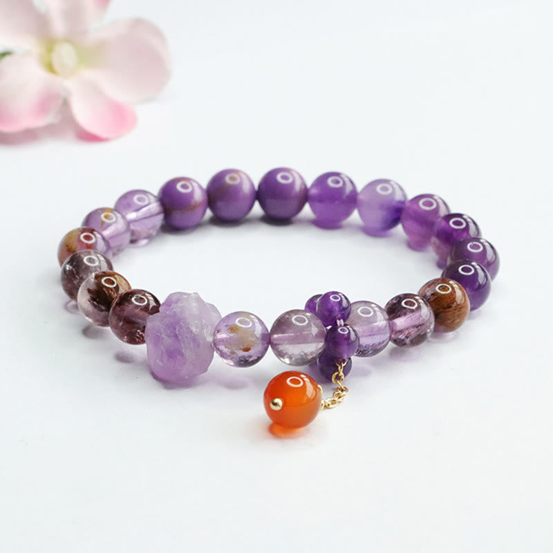 Wear FengShui Natural Amethyst Purple Phantom Gemstone Spiritual Awareness Bracelet