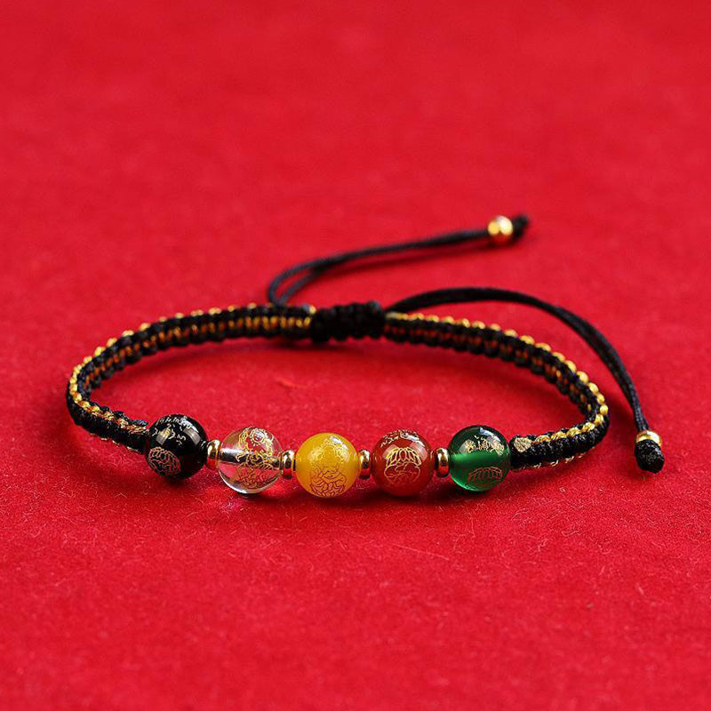 Wear FengShui Five Directions Gods of Wealth Agate Handmade Protection String Braid Bracelet