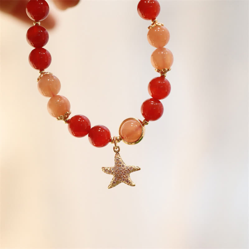 Wear FengShui Sun Stone Peach Moonstone Red Agate Crystal Star Wealth Bracelet