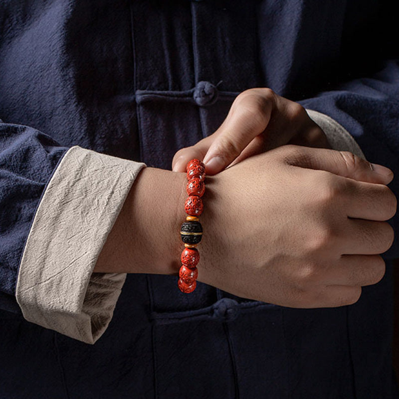 Wear FengShui Natural Cinnabar Ebony Calm Blessing Bracelet