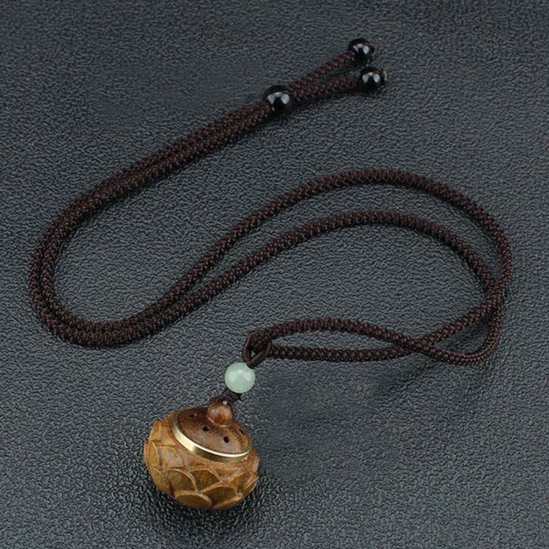 Wear FengShui Tibet Green Sandalwood Rosewood Om Mani Padme Hum Lotus Positive Soothing Necklace Pendant