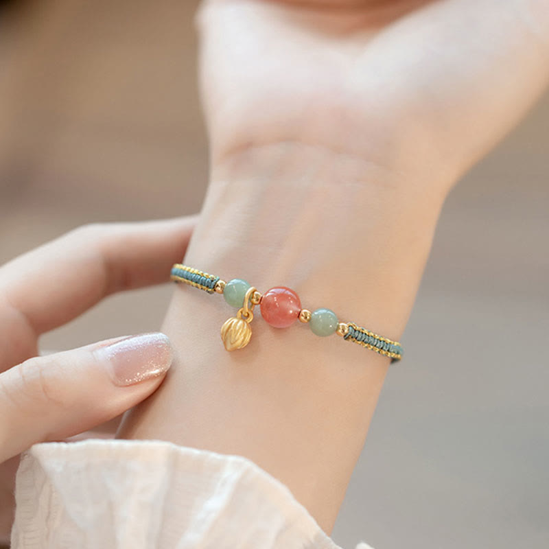 Wear FengShui Red Agate Jade Lotus Confidence Calm String Bracelet