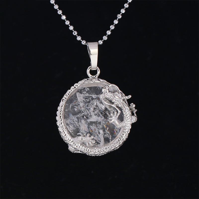 Wear FengShui Chinese Dragon Natural Quartz Crystal Healing Energy Necklace Pendant