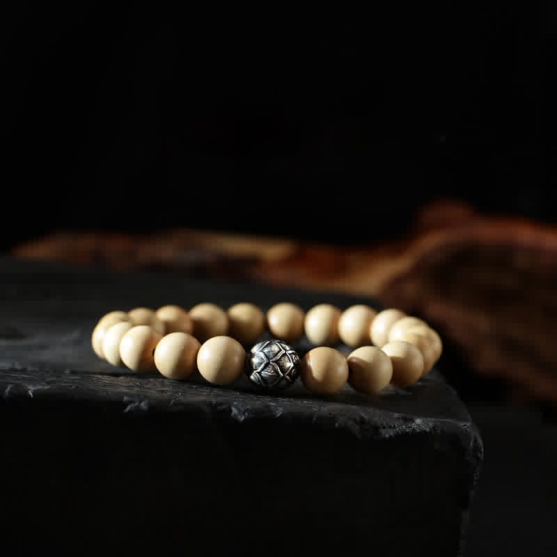 Wear FengShui Tibet Peach Wood Lotus Cinnabar Bagua Yin Yang Luck Wealth Bracelet