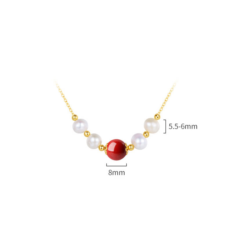 Wear FengShui 925 Sterling Silver Pearl Cinnabar Sincerity Healing Bead Chain Necklace Pendant