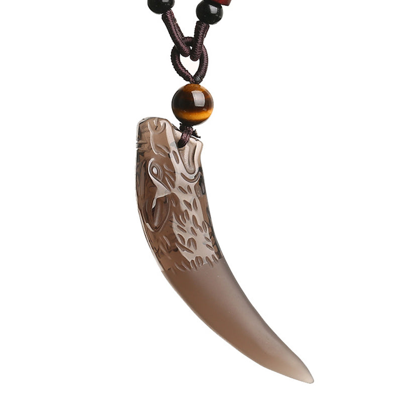 Wear FengShui Natural Ice Obsidian Wolf Tooth Pattern Courage Necklace Pendant
