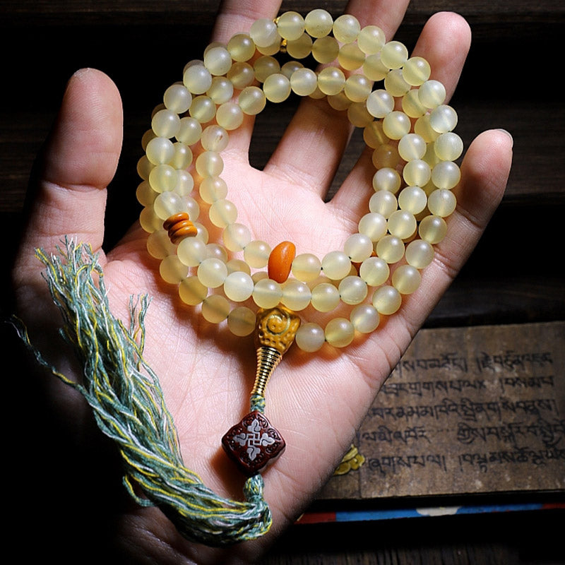 Wear FengShui 108 Mala Beads Tibet Sheep Horn Amber Luck Bracelet