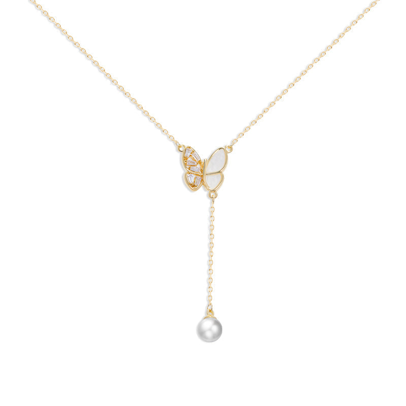 Fashion Butterfly Necklace with Pearl Charm