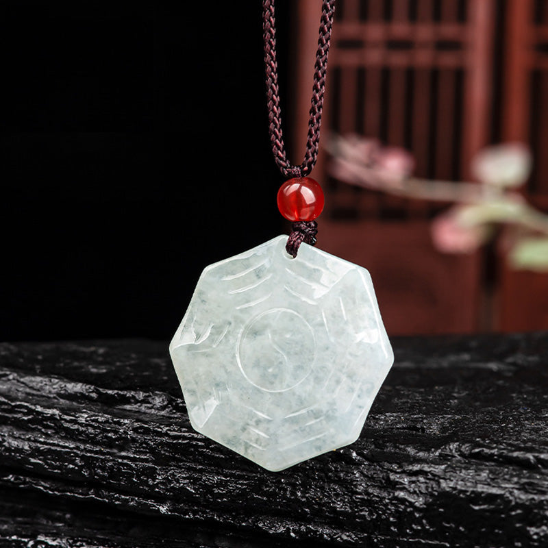 Wear FengShui Natural Jade Bagua Yin Yang Luck Necklace Pendant