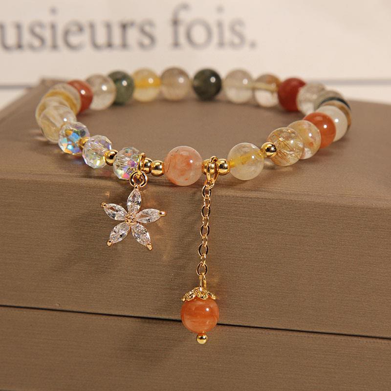 Wear FengShui Multicolored Rutilated Quartz Auspiciousness Zircon Flower Bracelet