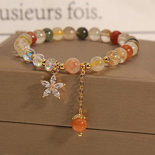 Wear FengShui Multicolored Rutilated Quartz Auspiciousness Zircon Flower Bracelet