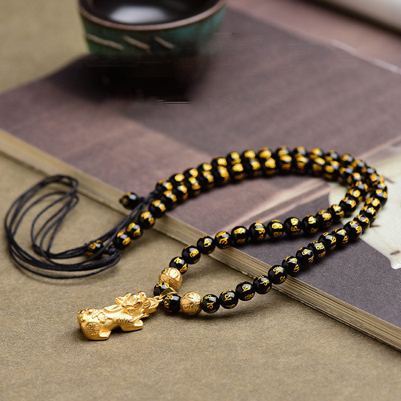 Wear FengShui FengShui Obsidian PiXiu Wealth Necklace