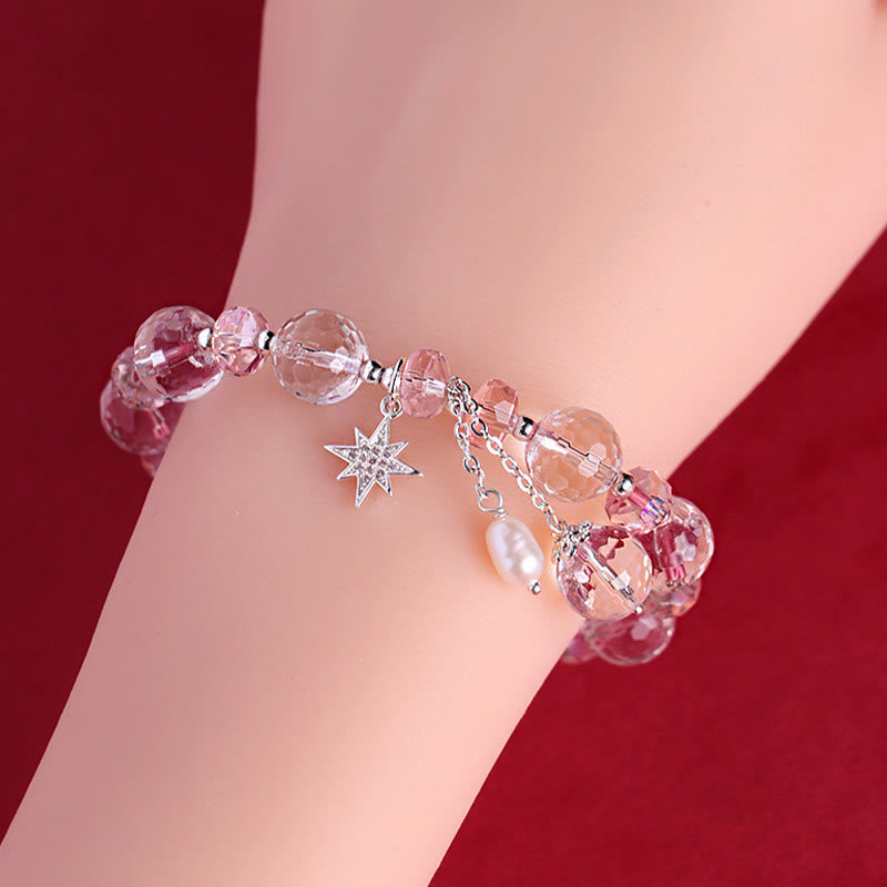 Wear FengShui White Crystal Pink Crystal Protection Star Charm Bracelet