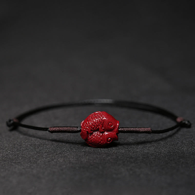 Wear FengShui Handmade Plum Blossom Four Leaf Clover PiXiu Lotus Koi Fish Cinnabar Blessing Braid Bracelet