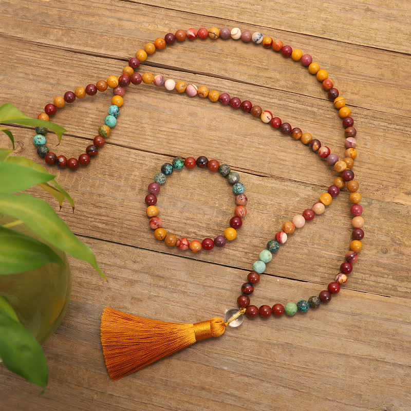 Wear FengShui 108 Mala Beads Mookaite Emotional Growth Bracelet Tassel Necklace Pendant