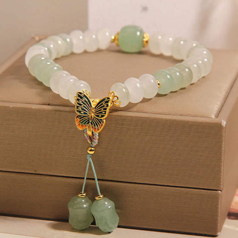 Wear FengShui Natural Tianshan Jade Abacus Beads Butterfly Prosperity Bracelet