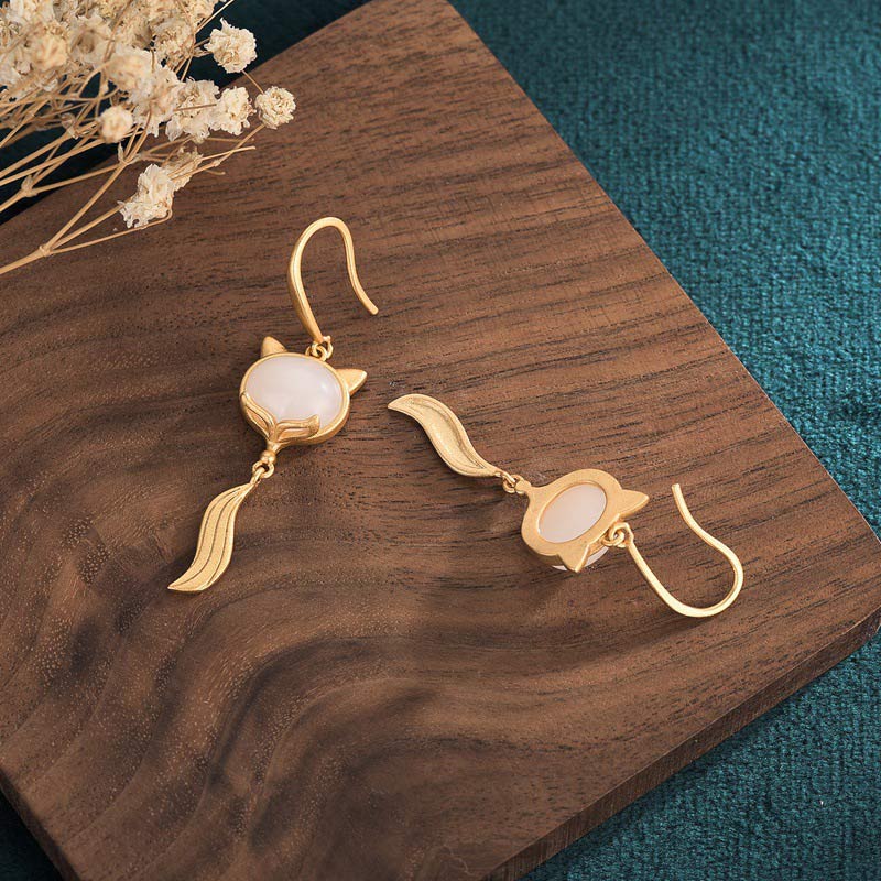 Wear FengShui FengShui White Jade Fox Fortune Earrings