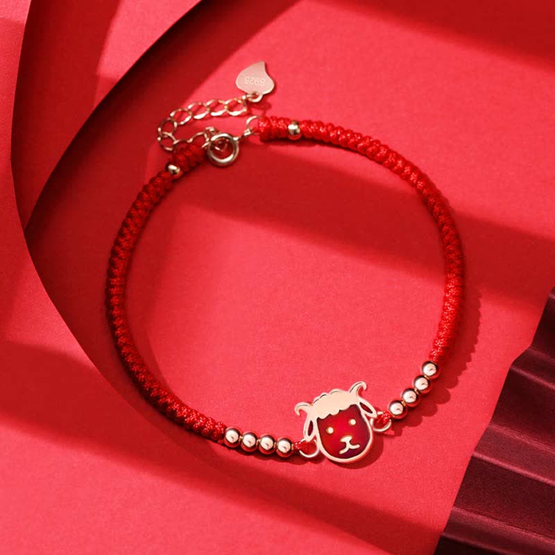 Wear FengShui 925 Sterling Silver Chinese Zodiac Luck Faith Discolor Red String Bracelet