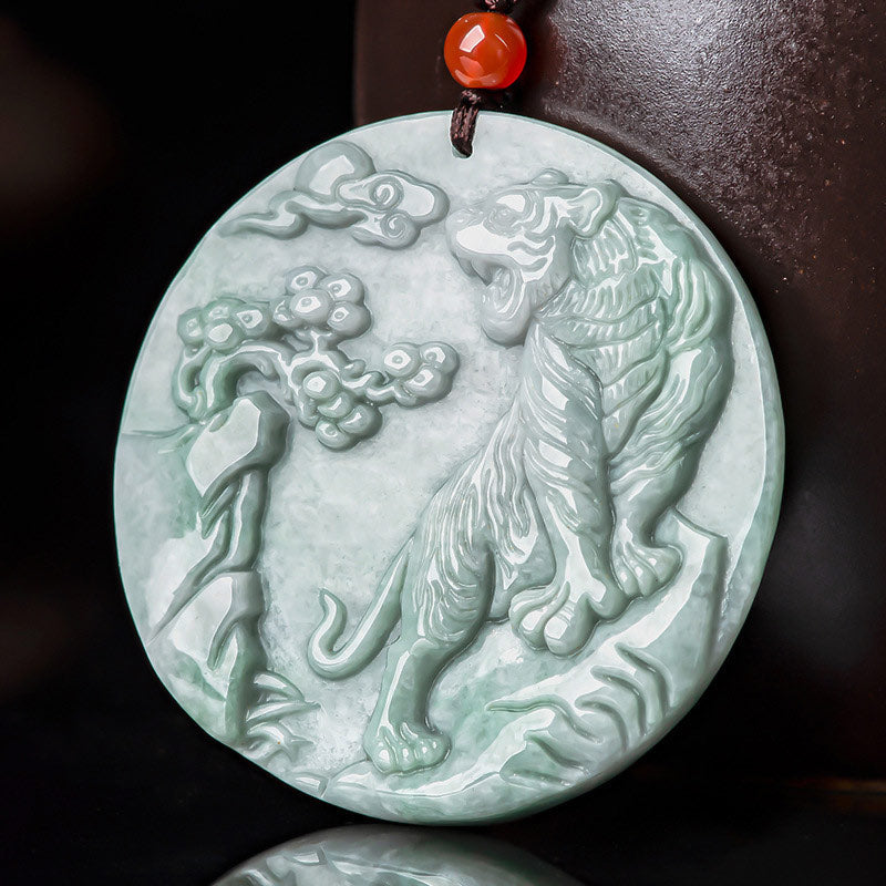 Wear FengShui Chinese Zodiac Tiger Jade Protection Necklace String Pendant