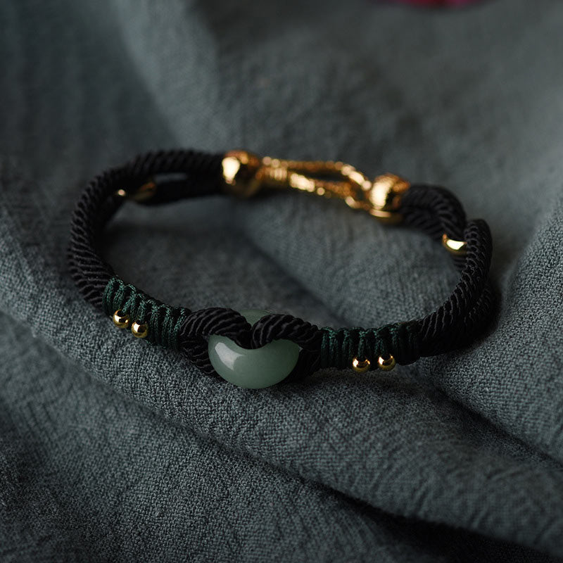 Wear FengShui Tibetan Jade Lucky Black Rope Couple Bracelet