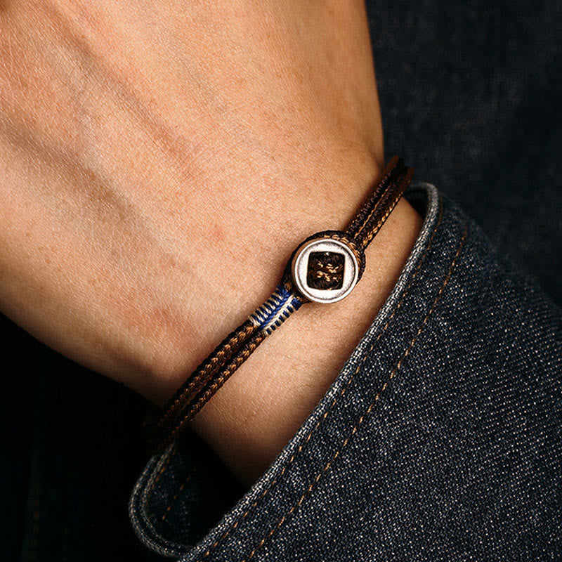 Wear FengShui  925 Sterling Silver Handmade Button Protection Weave String Bracelet