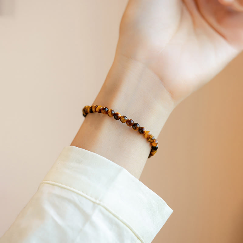 Wear FengShui 14K Gold Plated Natural Tiger Eye Stone Courage Protection Bracelet