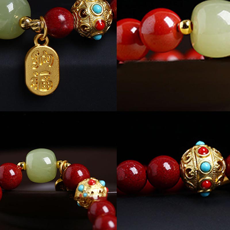 Wear FengShui Cinnabar Green Aventurine Fortune Protection Charm Bracelet