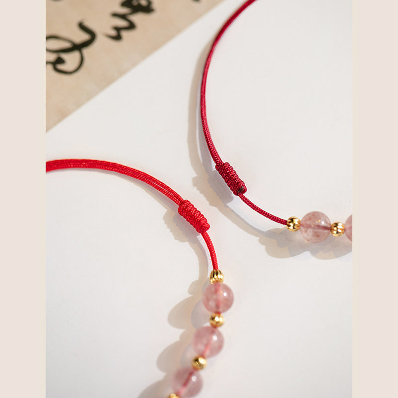 Wear FengShui Strawberry Crystal Beads Luck Red String Anklet